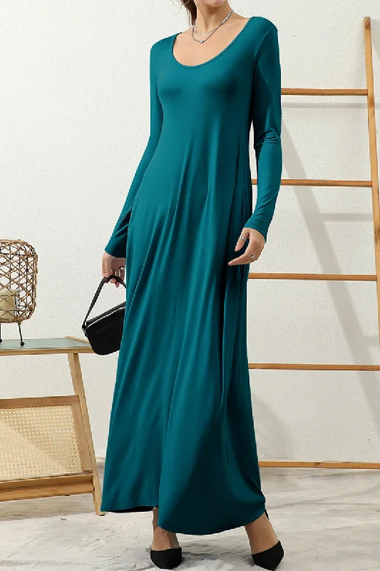 R NECK LOOSE FIT MAXI DRESS WITH SIDE POCKETS Fashionable Halter Neck Maxi Dress