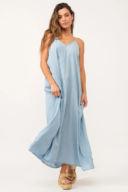 DANA MAXI DRESS PERFECT BLUE Stylish Maxi Dress with Pleats