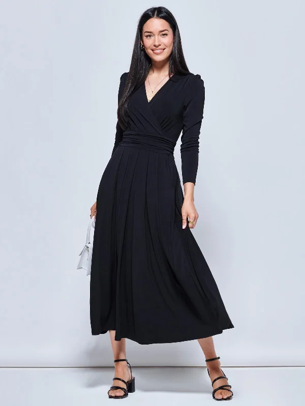 Daylin Jersey Long Sleeve Maxi Dress, Black Fashionable Chiffon Tiered Maxi Dress