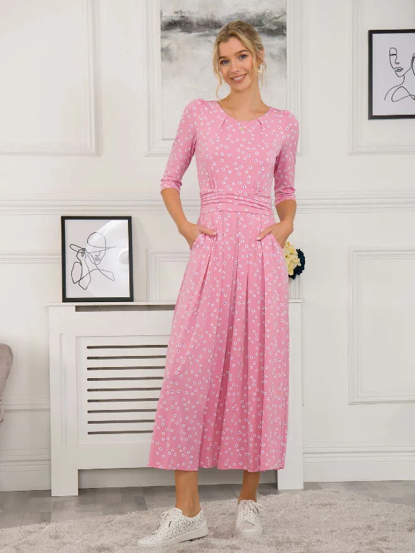 Denisse Spotty Maxi Dress, Dusty Pink Comfortable Long-Sleeve Maxi Dress