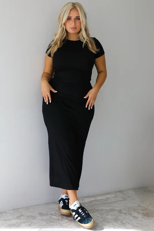 Hold My Hand Maxi Dress: Black Elegant Tiered Maxi Dress