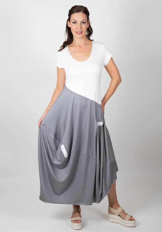 Inco Colour Block Casual Maxi Dress, Grey & White Fashionable High-Waist Maxi Dress