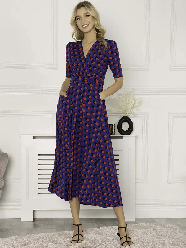 Jolie Moi Akayla Printed Jersey Maxi Dress, Blue Polka Fashionable Layered Maxi Dress