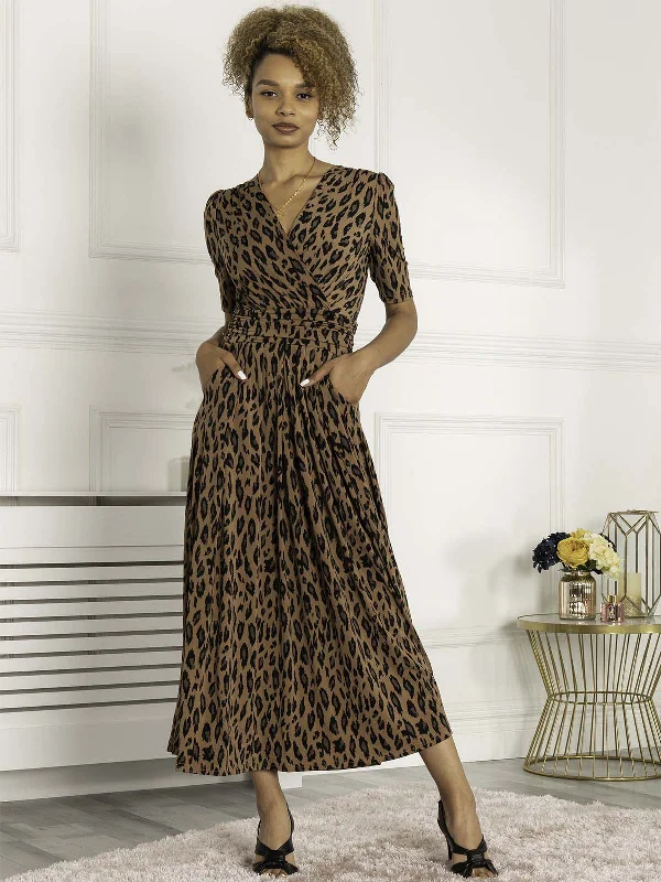 Jolie Moi Akayla Printed Jersey Maxi Dress, Brown Animal Classic V-Neck Maxi Dress