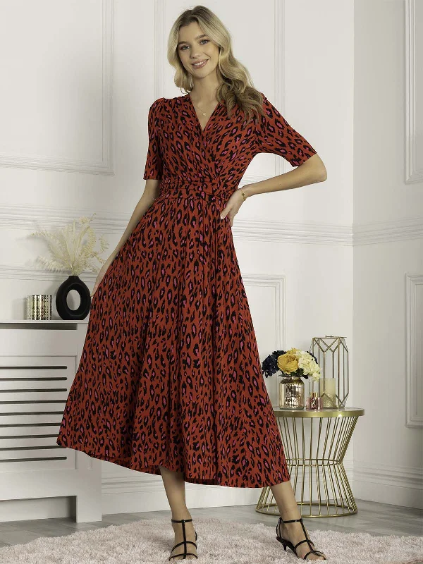 Jolie Moi Akayla Printed Jersey Maxi Dress, Red Animal Chic Summer Floral Maxi Dress