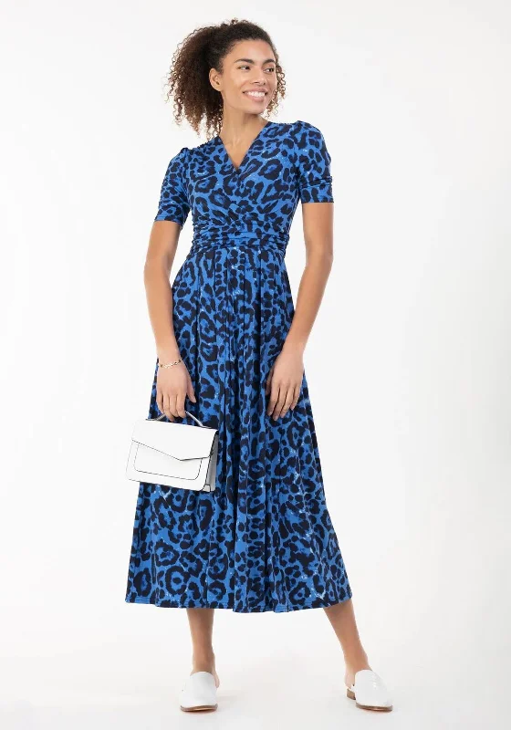 Jolie Moi Animal Print Maxi Dress, Blue Fashionable Chiffon Tiered Maxi Dress