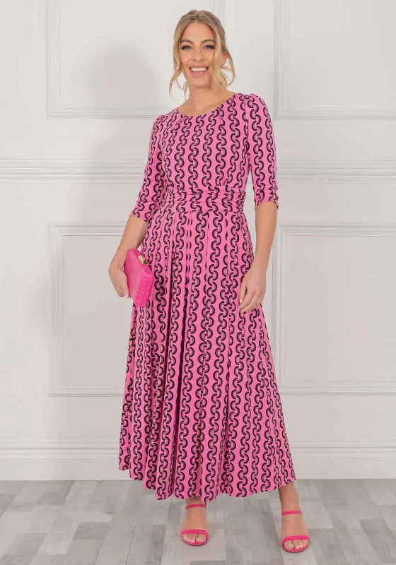 Jolie Moi Cierra Maxi Dress, Hot Pink Trendy Floral Print Maxi Dress