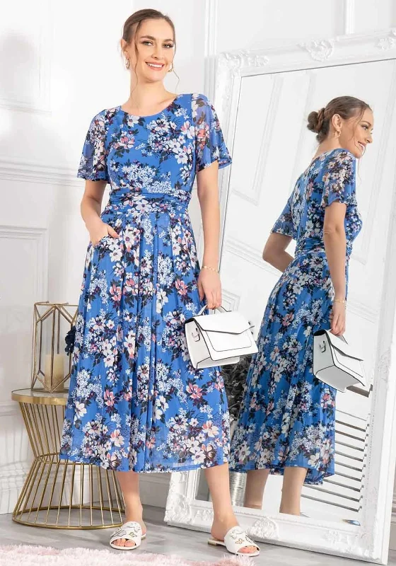 Jolie Moi Gianna Floral Print Mesh Maxi Dress, Royal Multi Trendy V-Neck Maxi Dress