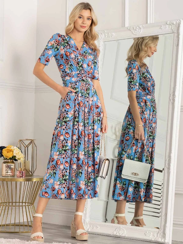 Jolie Moi Gillian Floral Maxi Dress, Royal Blue Chic Off-Shoulder Maxi Dress