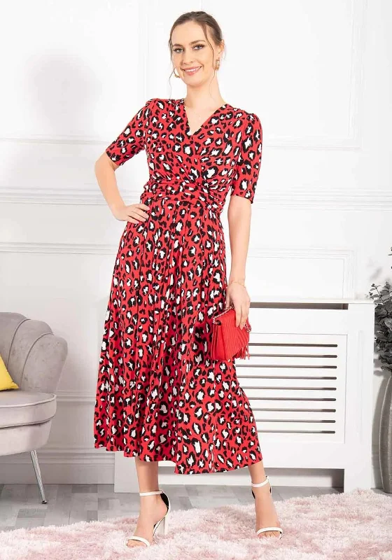 Jolie Moi Josie Animal Print Maxi Dress, Red Elegant Maxi Dress with Ruffles