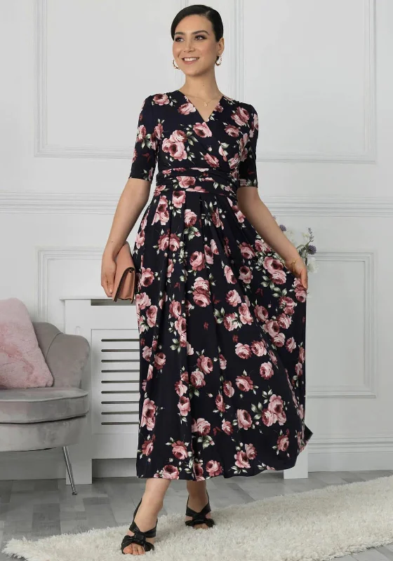 Jolie Moi Kiera Floral Print Maxi Dress, Navy Multi Elegant Velvet Maxi Dress