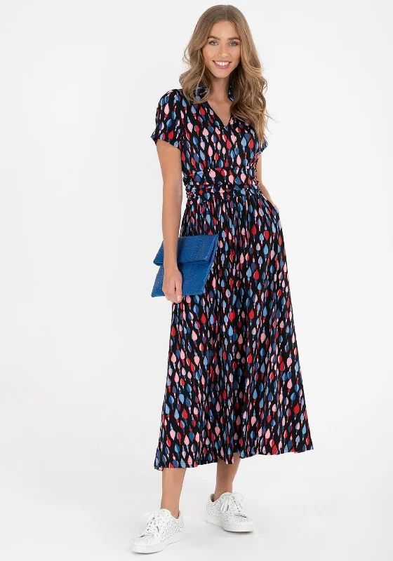 Jolie Moi Marbouk Abstract Pattern Print Maxi Dress, Navy Multi Elegant Maxi Dress with Lace