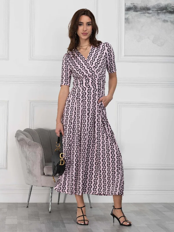 Jolie Moi Molly Geo Print Maxi Dress, Pink Geo Cozy Knitted Maxi Dress