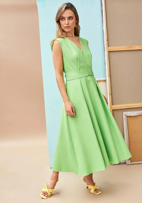 Kate Cooper Box Pleat Maxi Dress, Green Fashionable High-Low Maxi Dress