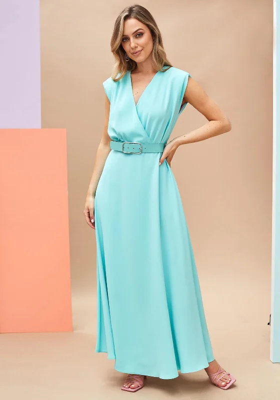 Kate Cooper Sleeveless Maxi Dress, Aqua Comfortable Maxi Dress with Belt