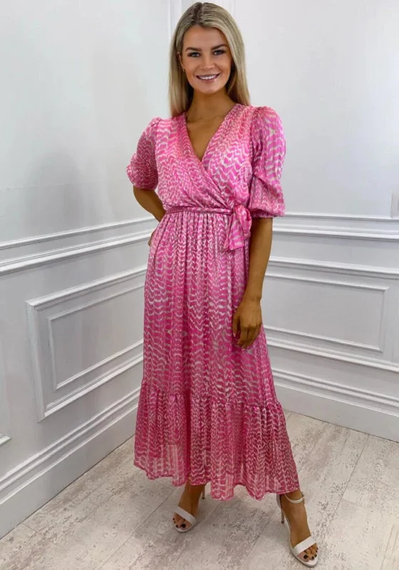 Kate & Pippa Modena Abstract Pattern Maxi Dress, Pink Stylish One-Shoulder Maxi Dress