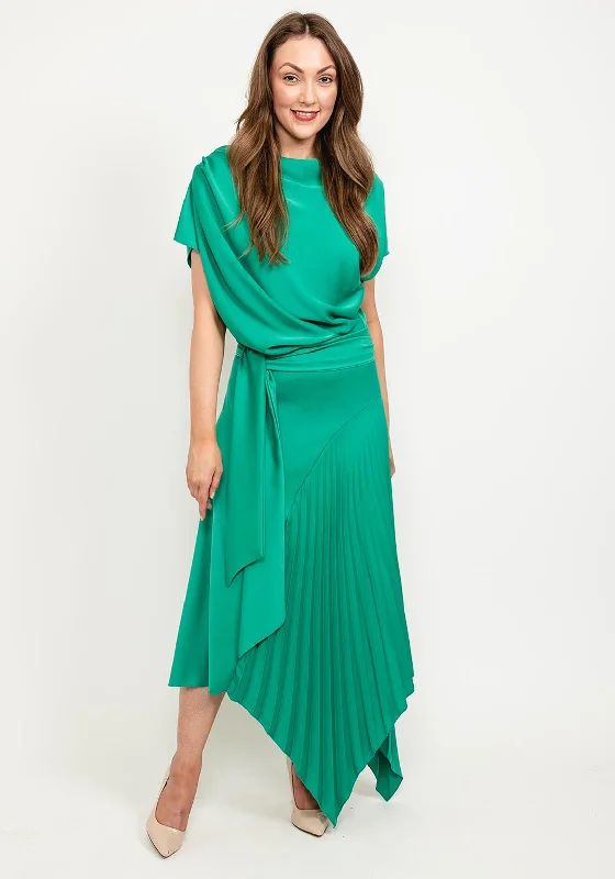 Kevan Jon Mila Pleat Drape Maxi Dress, Emerald Elegant Maxi Dress with Slit