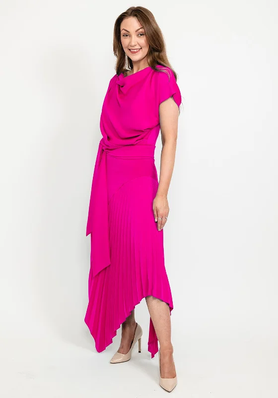 Kevan Jon Mila Pleat Drape Maxi Dress, Pink Comfortable Satin Maxi Dress