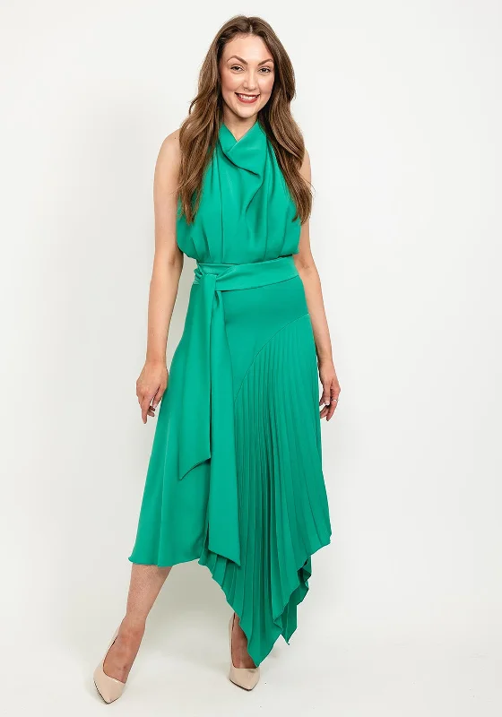 Kevan Jon Perla High Neck Pleat Maxi Dress, Emerald Comfortable Flowy Maxi Dress