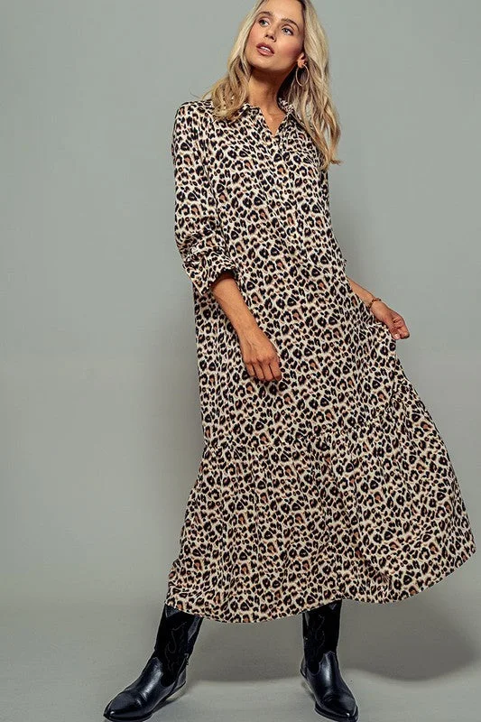 Leopard Maxi Dress Fashionable High-Low Maxi Dress