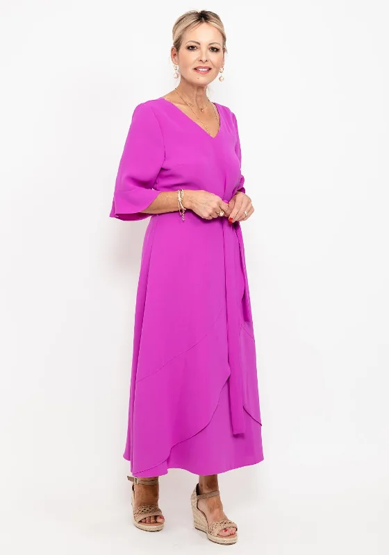 Lizabella Ruffle Drape Maxi Dress, Fuchsia Fashionable Faux Wrap Maxi Dress