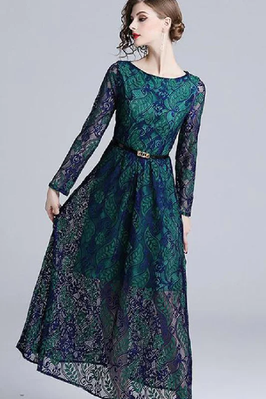 Long Sleeve Lace Maxi Dress - M in Clearance Comfortable Casual Maxi Dress