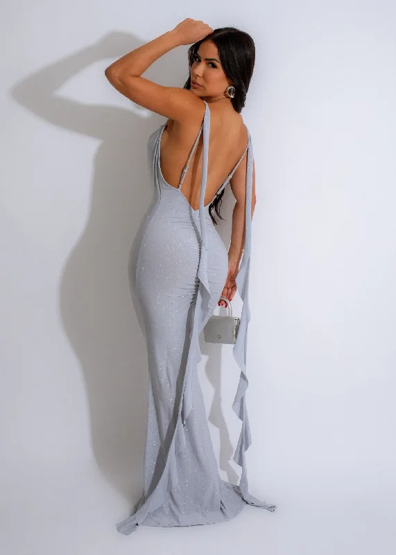 Midnight Cascade Ruched Maxi Dress Grey Classic V-Neck Maxi Dress