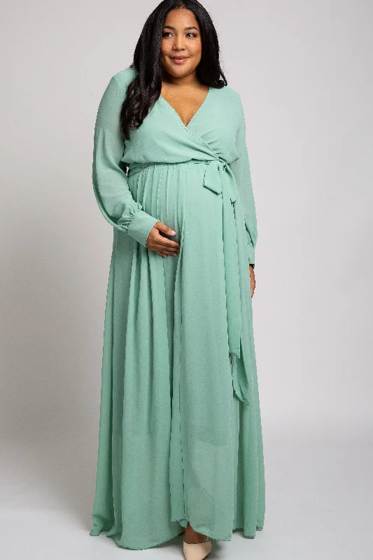 Mint Green Chiffon Maternity Plus Maxi Dress Elegant Lace Maxi Dress