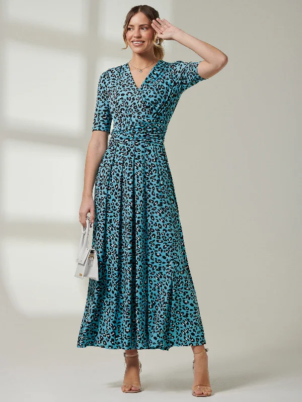 Jolie Moi Molly Jersey Maxi Dress, Blue Animal Comfortable Fitted Maxi Dress