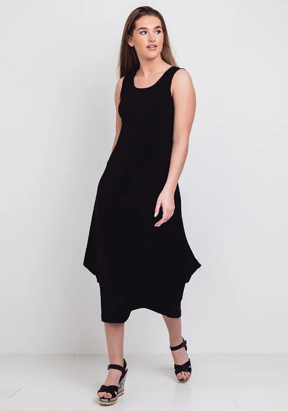 Naya Flared Hem Jersey Maxi Dress, Black Classic V-Neck Maxi Dress