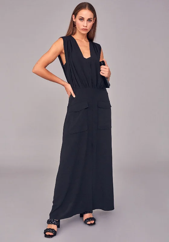 Naya Layered Bodice Maxi Dress, Black Fashionable Maxi Dress with Fringe