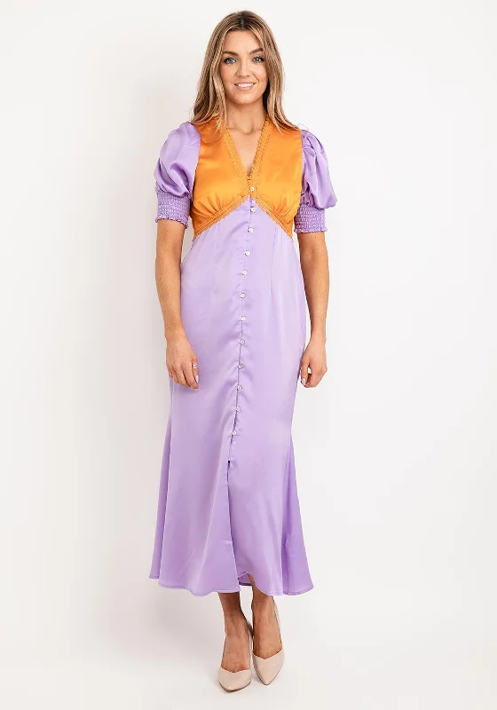 Never Fully Dressed Colour Block Maxi Dress, Lilac & Orange Classic V-Neck Maxi Dress