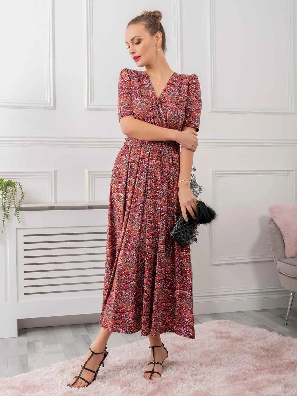 Oakley Wrap Maxi Dress, Paisley Multi Stylish Maxi Dress with Frills