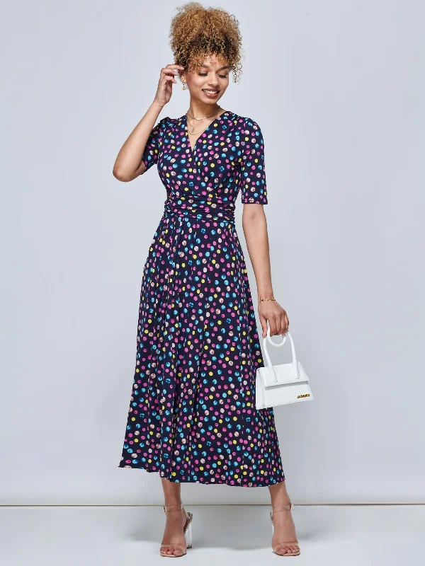 Oakley Wrap Maxi Dress, Spot Multi Comfortable Long-Sleeve Maxi Dress