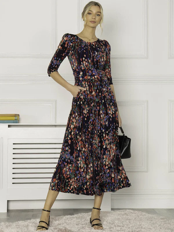 Pauline Sleeved Maxi Dress, Navy Multi Chic Sleeveless Maxi Dress