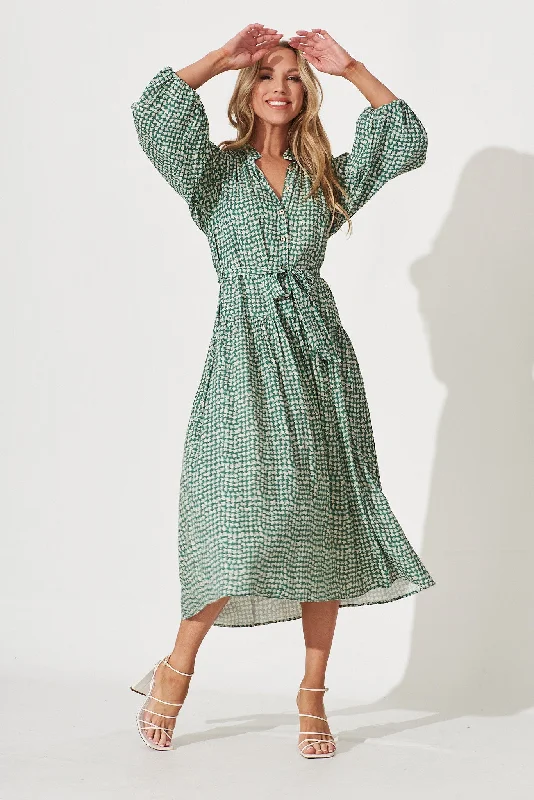 Pippa Maxi Dress In Green With Cream Print Stylish Longline Maxi Dress