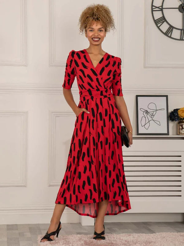 Quanna Stroke Print Jersey Maxi Dress, Red Stylish A-Line Maxi Dress