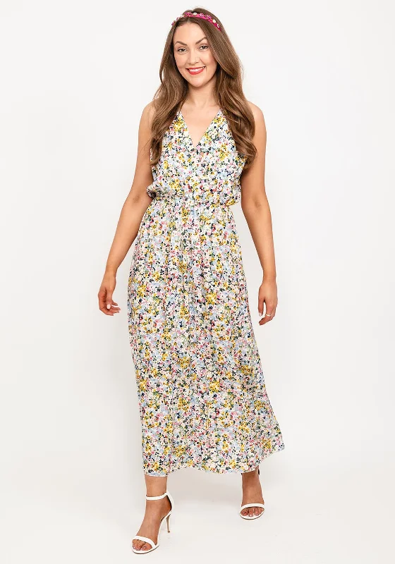 Seventy1 One Size Dainty Floral Maxi Dress, Pink Multi Trendy Maxi Dress with Straps
