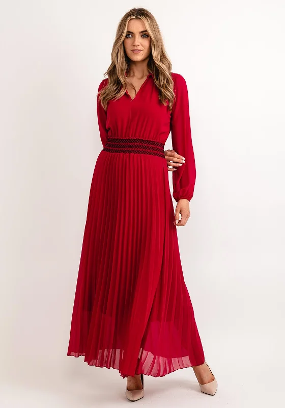 Seventy1 One Size Pleated Embroidered Waist Maxi Dress, Berry Elegant Silk Maxi Dress