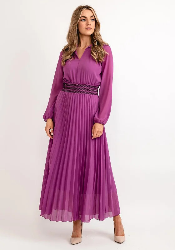 Seventy1 One Size Pleated Embroidered Waist Maxi Dress, Purple Fashionable Asymmetrical Maxi Dress