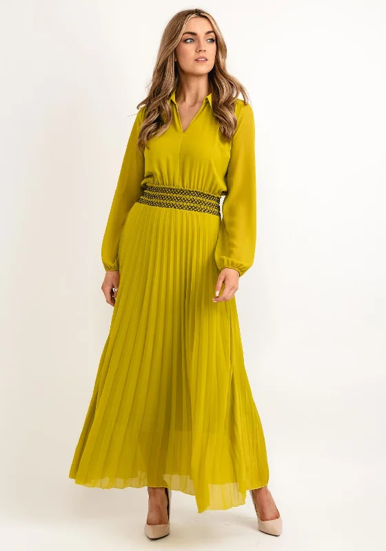 Seventy1 One Size Pleated Embroidered Waist Maxi Dress, Yellow Comfortable Bohemian Maxi Dress