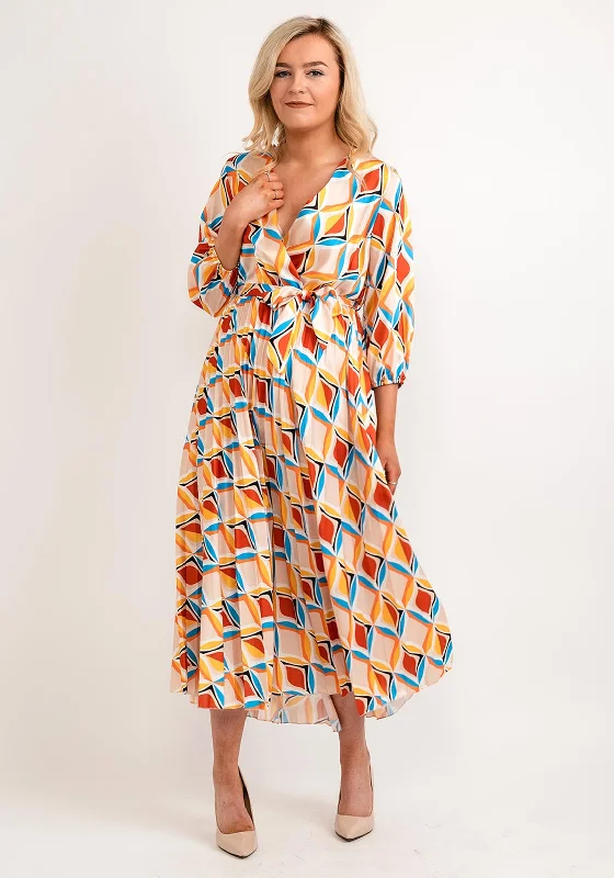 Seventy1 One Size Printed Design Pleated Maxi Dress, Multi Fashionable Printed Maxi Dress