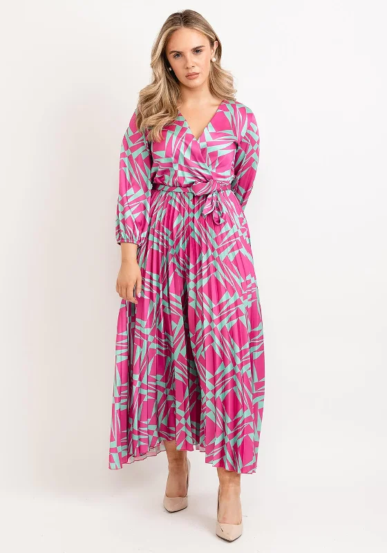 Seventy1 One Size Shape Pleated Maxi Dress, Pink & Green Trendy Ruffled Maxi Dress