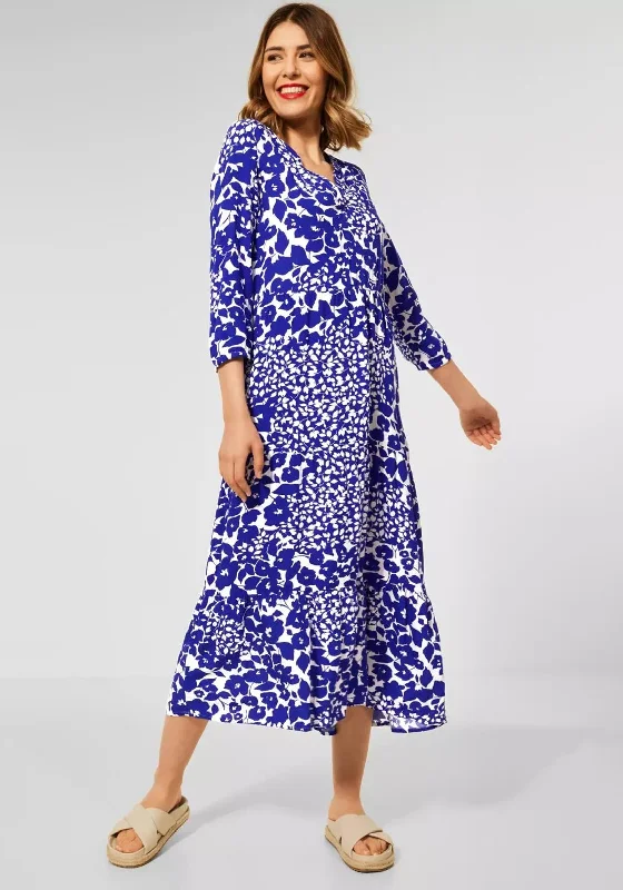 Street One Floral Leaf Print Maxi Dress, Intense Blue Casual Maxi Dress with Pockets