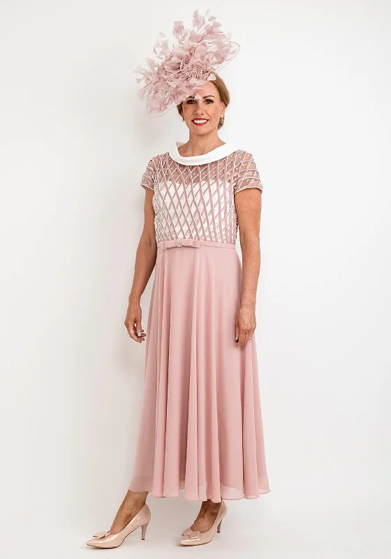 Veni Infantino Lattice Bodice Maxi Dress, Dusty Rose Stylish Button-Up Maxi Dress