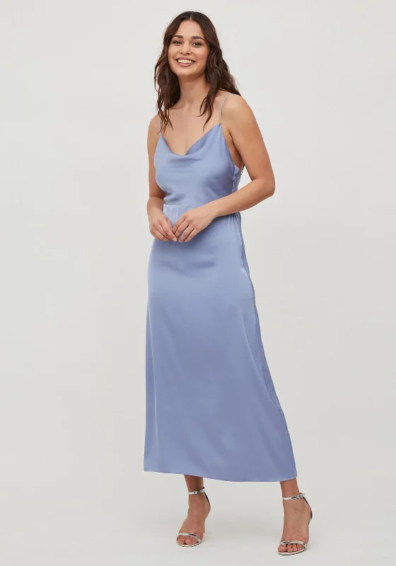 Vila Deep Back Slip Maxi Dress, Blue Comfortable Flowy Maxi Dress