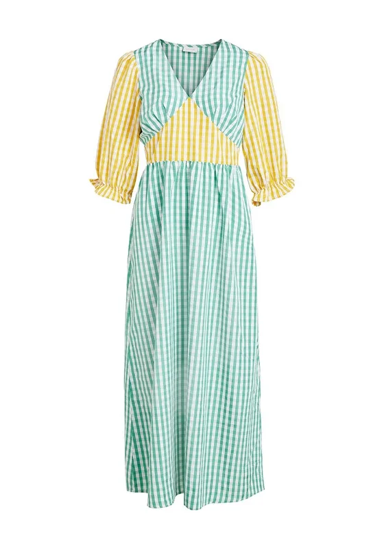 Vila Gingham Print Maxi Dress, Green & Yellow Fashionable Halter Neck Maxi Dress