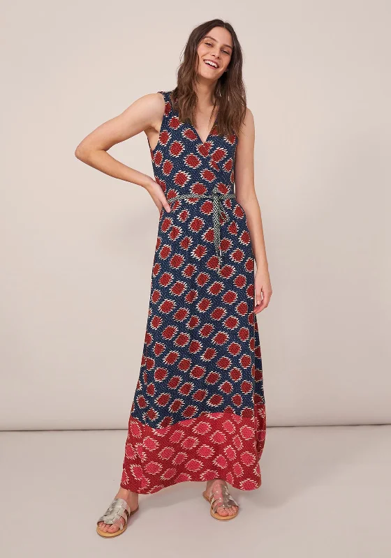 White Stuff Avery Eco Vero Wrap Maxi Dress, Navy Multi Comfortable Bohemian Maxi Dress