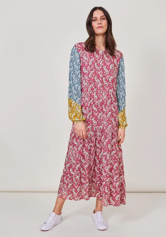 White Stuff Elina Leaf Print Maxi Dress, Pink Multi Chic Boho Print Maxi Dress