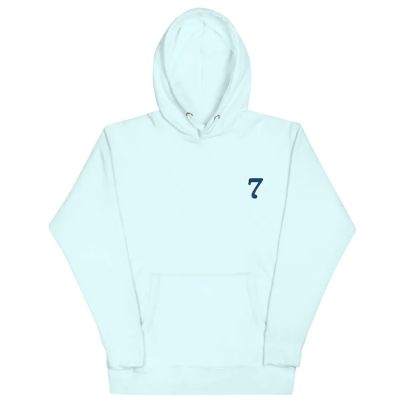 7 | Embroidered Unisex Hoodie Hoodie with Side Slits Relaxed Casual